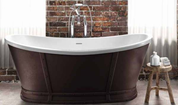 Elementa Nyda 1750mm x 800mm Freestanding Acrylic Bath - Metal Effect